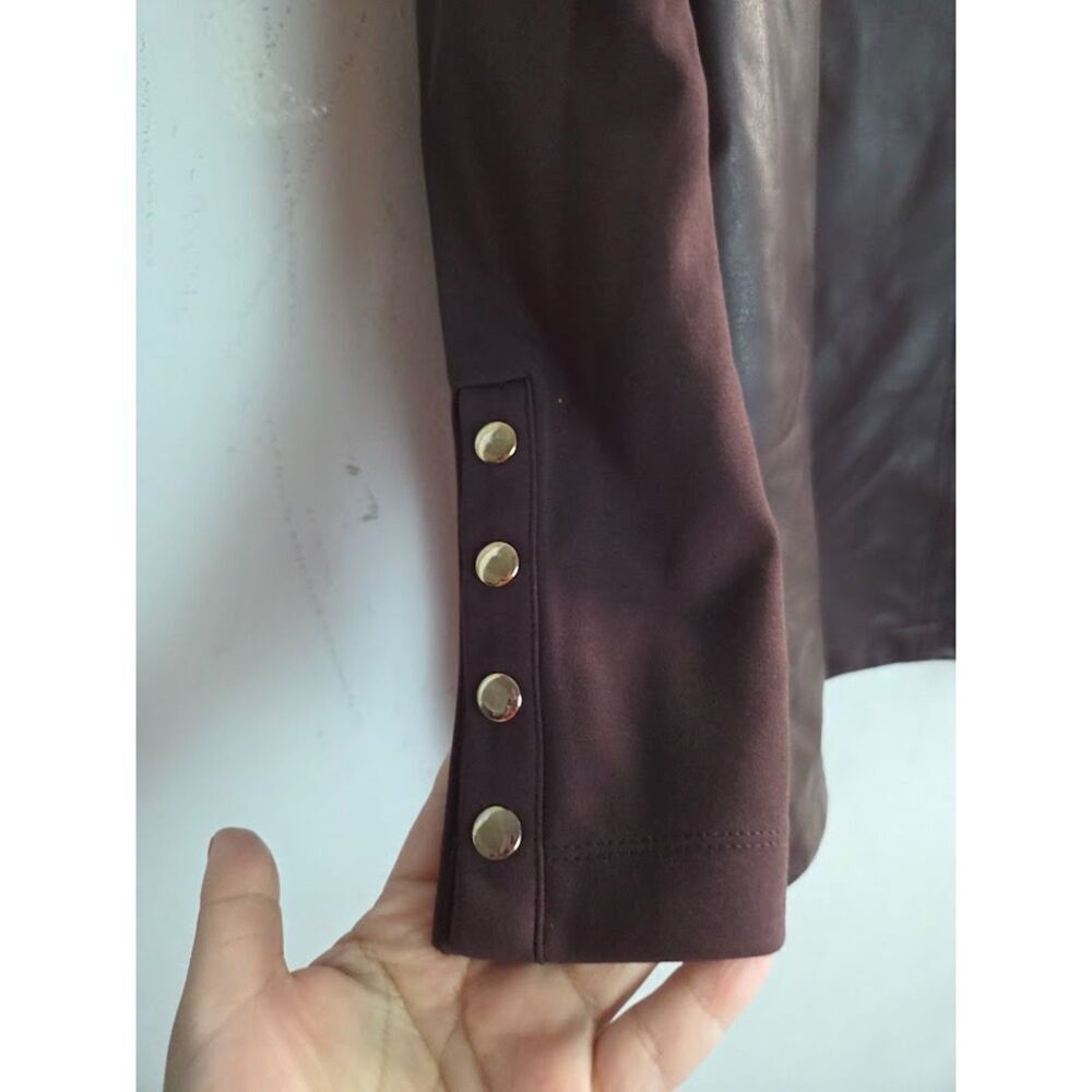 Chico's Chocolate Brown Mixed Media Faux Leather Boxy Blouse size 4/US XXL - Picture 2 of 7